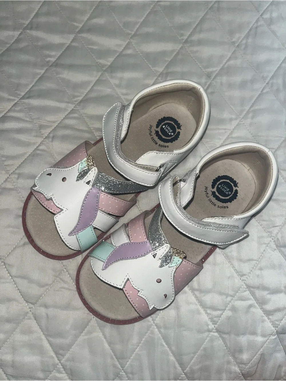 Livie & Luca Girls' Unicorn Silver Pink Mint Purple Sandals size 2 youth